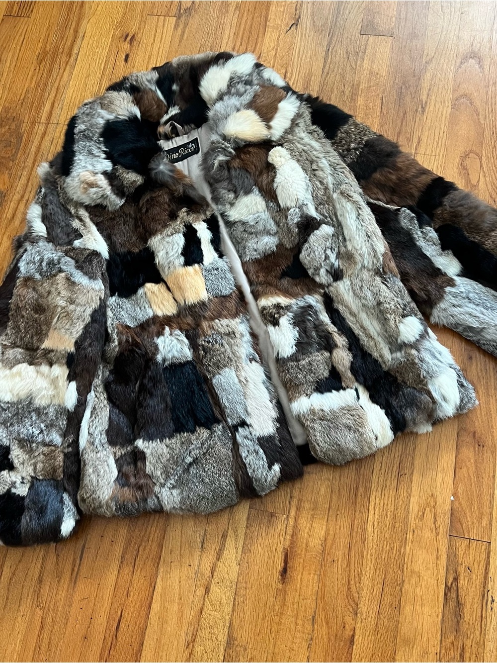 Vintage Patchwork Fur Jacket in Brown, Black, Cream, Gray
